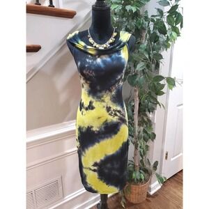 Fashion Nova Women's Black & Yellow Cowl Neck Sleeveless Knee Length Dress 1XL